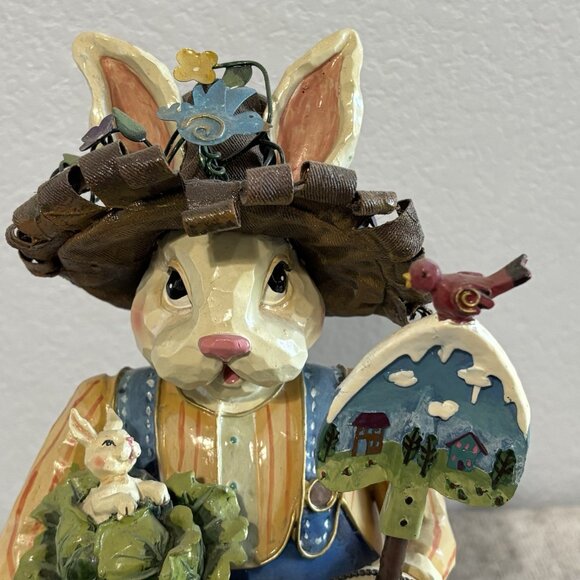 RARE UNIQUE FAUX CARVED WOOD BUNNY RABBIT FIGURINE 12” TALL - Picture 5 of 12